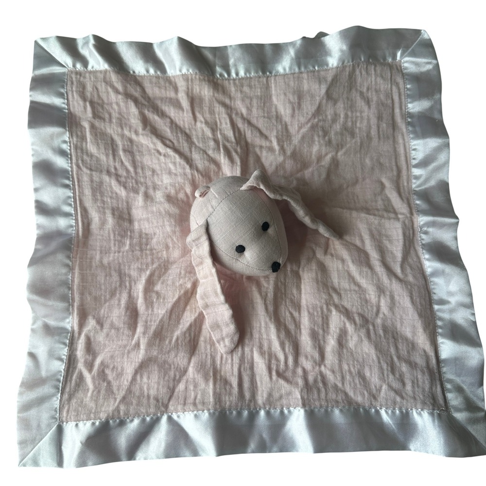Aden + Anais Pink Puppy Dog Muslin Security Blanket Satin Trim Lovey 15x15